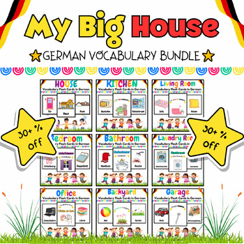 Preview of My German Big House Vocabulary Flash Cards Bundle for PreK & K Kids - 281 Pages