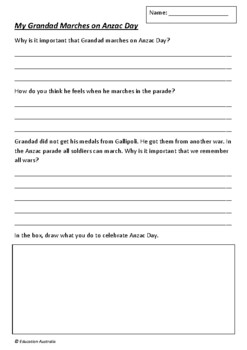 Download My Grandad Marches On Anzac Day By Catriona Hoy 4 Worksheets Gallipoli