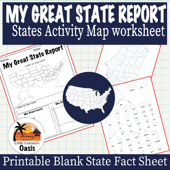 Preview of My Great State Report - Printable Blank State Fact Sheet - States Activity Map