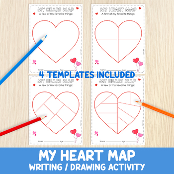 Preview of My Heart Map, Writing & Drawing Activity, Writer's Workshop, Emotional Education