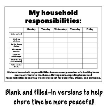 Household Chore Chart For Couples