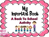 My Important Book Back To School Activity
