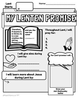 Preview of My Lenten Lent Promise Plan Primary Junior Coloring Page Activity