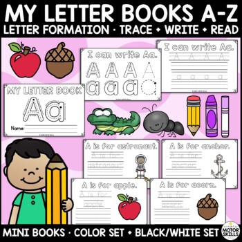 Preview of My Letter Books A-Z Mini Books - Trace Write Read - 1/2 Page Size - Color & B/W