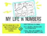 My Life in Numbers Back to School Activity - Elementary Edition