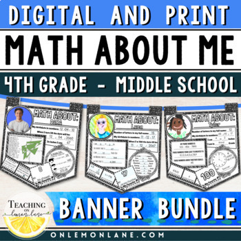 Preview of First Day of School Week Math Activities All About Me Banner 4th-Middle School