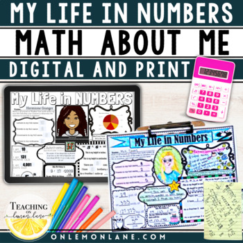 Preview of 5th 6th Grade 1st Day of School Numbers Math About Me Poster Worksheet Activity