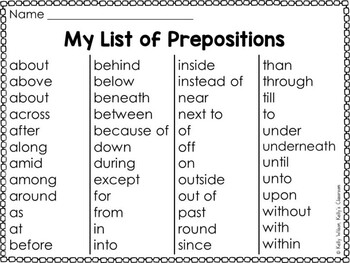 List Of 150 Prepositions