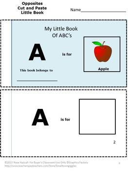 Alphabet Book Printable, Letter Sounds A-Z, Kindergarten Cut and Paste