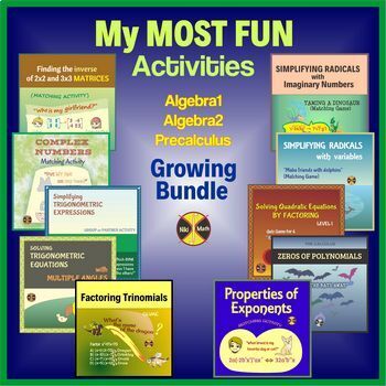 Preview of Algebra 1,2 & Precalculus Curriculum:MY MOST FUN Activities(DIGITAL + Google Sl)
