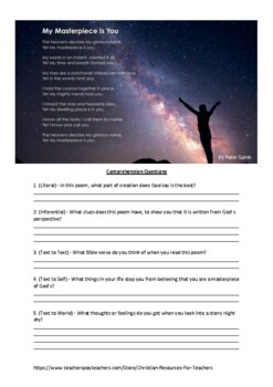 Preview of My Masterpiece is You - Christian Poetry Comprehension Worksheet