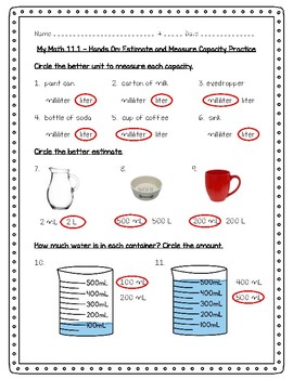 my math 3rd grade chapter 11 11 1 hands on estimate and measure capacity