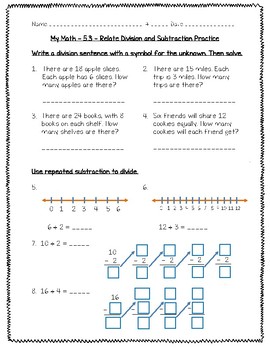 Preview of My Math - 3rd Grade - Chapter 5 - Understand Division Worksheets