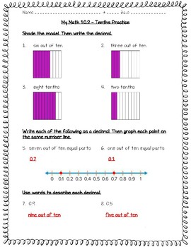 my math 4th grade chapter 10 fractions and decimals worksheets