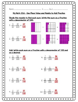 my math 4th grade chapter 10 fractions and decimals worksheets