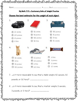 Preview of My Math - 4th Grade - Chapter 11 - Customary Measurement Worksheets
