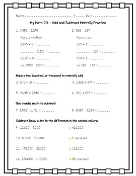 my math 4th grade chapter 2 add and subtract whole numbers worksheets