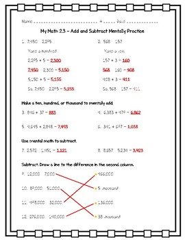 my math 4th grade chapter 2 add and subtract whole numbers worksheets