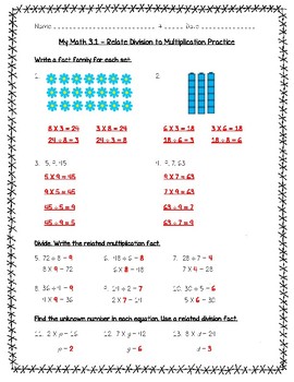 my homework lesson 1 relate division to multiplication