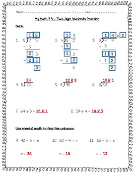 My Math - 5Th Grade - Chapter 3 - Divide By A One-Digit Divisor Worksheets