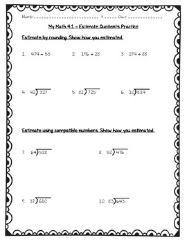 my math 5th grade chapter 4 4 1 estimate quotients by joanna riley