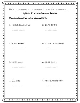 Preview of My Math 5th Grade - Chapter 5 - 5.1 - Round Decimals