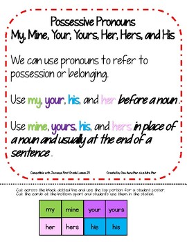 My Mine Your Yours Her Hers His Compatible Journeys 1st Grade Lesson 23