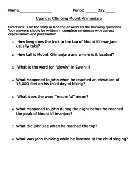 Preview of My Musical Planet:  Uganda Question Sheet