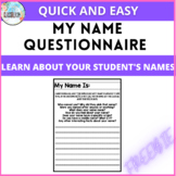 My Name Questionnaire Back to School