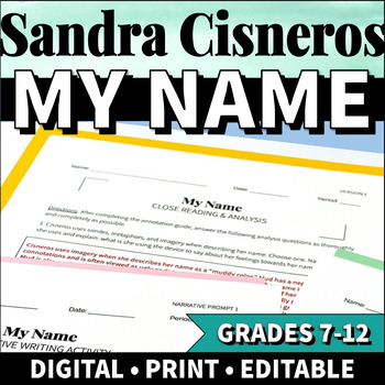 Preview of My Name Sandra Cisneros Activities & Lesson Plan for Middle School & High School