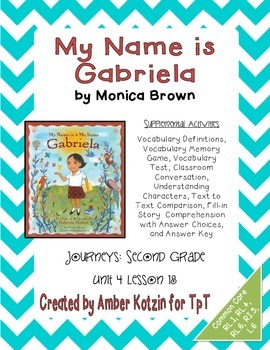 Preview of My Name is Gabriela Supplemental Activities 2nd Grade Journeys Unit 4, Lesson 18