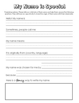 Preview of My Name is Special - Meaning and Origin of Name Worksheet