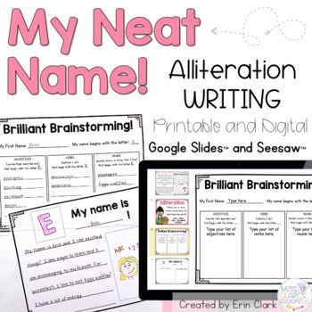 Preview of Alliteration with Names Descriptive Writing Activity | Printable and Digital