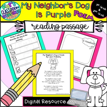 Preview of Reading Fluency Poem: My Neighbor's Dog Is Purple Poem & Activities