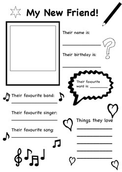 My New Friend - Ice Breaker Activity Worksheet for Back to School