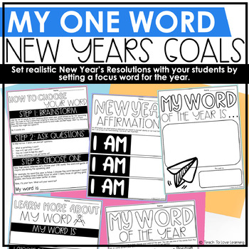 Preview of My One Word New Years Resolutions Activity, Handouts, Goal Setting, and More
