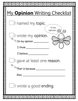 my opinion writing checklist
