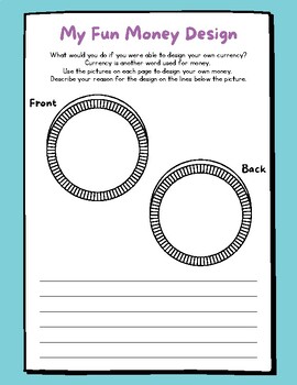 Preview of My Own Fun Money Design Currency Worksheets Draw & Color Coins & Bills DIY Math