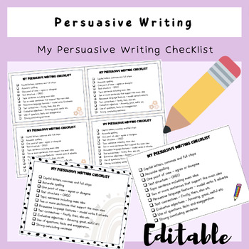 Preview of My Persuasive Writing Editable Checklist | Rainbow, Boho & Gingham Theme
