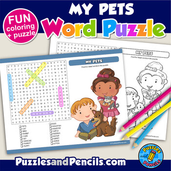 Preview of My Pets Activity | Word Search Puzzle Activity Worksheet and Coloring Pages