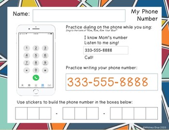 My Phone Number FREE Printable by Whitney Gray | TpT