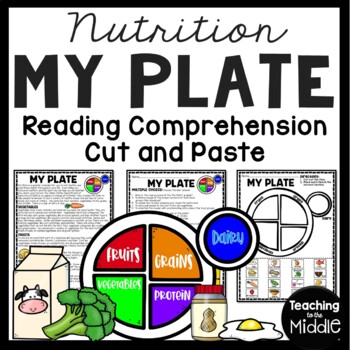 Preview of My Plate Reading Comprehension Worksheet, Cut and Paste Activity Food Groups