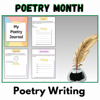 Preview of My Poetry Writing Journal Poetry Month Writing Unit - Poem Templates, Notebook