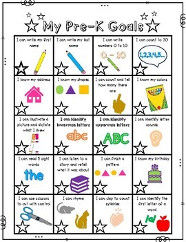 My Pre-K Goals Checklist, Kindergarten Readiness Checklist | TPT