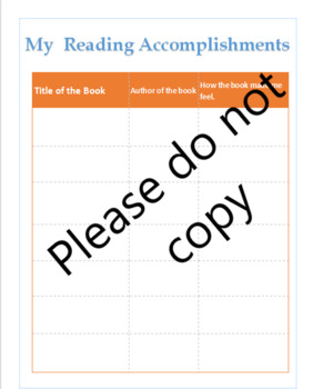 Preview of My Reading Accomplishments record worksheet