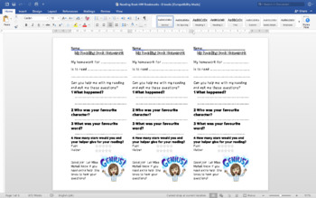 Preview of My Reading Book: Reading Comprehension Homework Bookmarks