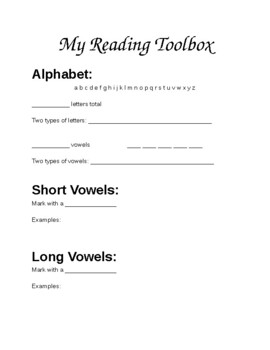 Preview of My Reading Toolbox- EDITABLE