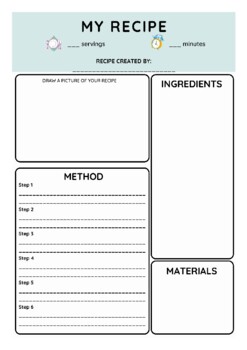 My Recipe Graphic Organizer by Ms Lou Lessons For You | TPT