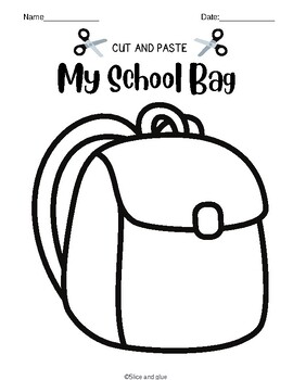 My School Bag - School Supplies (Classroom Objects) Cut and Paste Worksheet