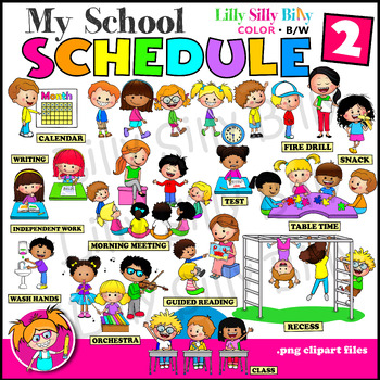 Preview of My School Schedule 2 - B/W & Color clipart illustrations.  {Lilly Silly Billy}